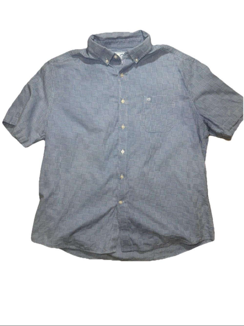 Southern Tide Patchwork Short Sleeve Shirt Blue White Men’s Size XL 100% Cotton